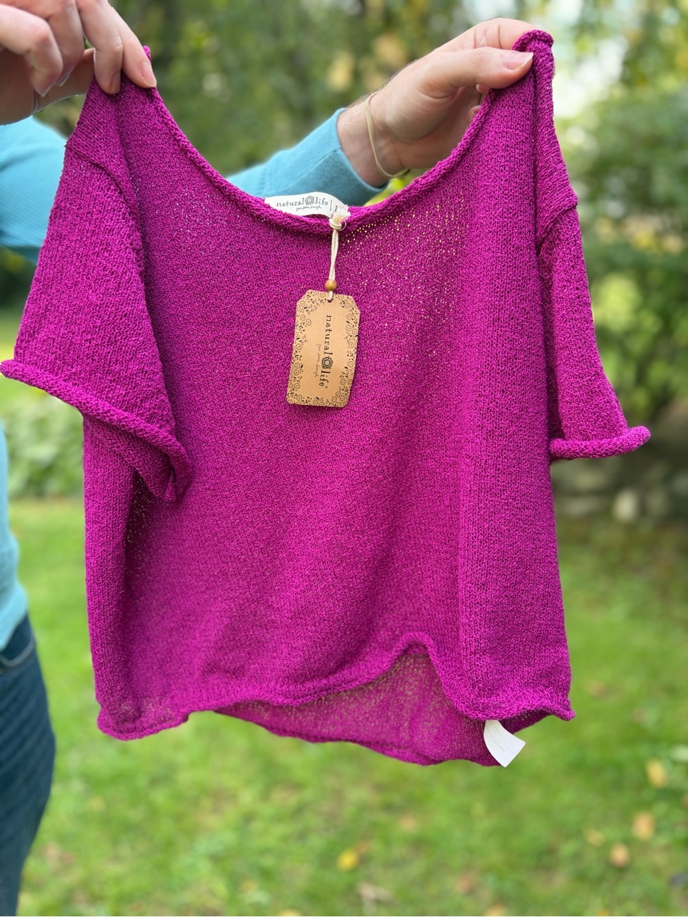 NWT NATURAL LIFE Bright Magenta Short Sleeve Scoop Neck Mesh Top Size L